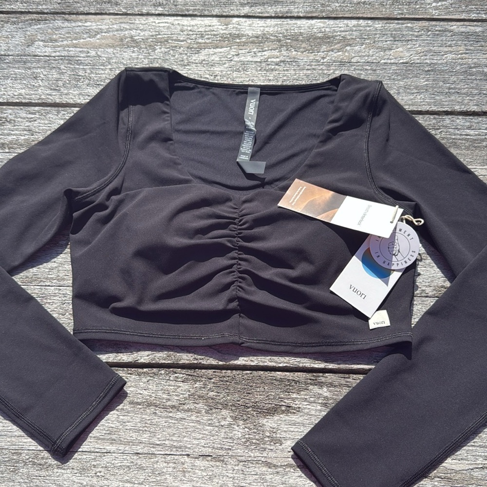 VUORI Long Sleeve Ruched Bra BLACK SIZE LARGE